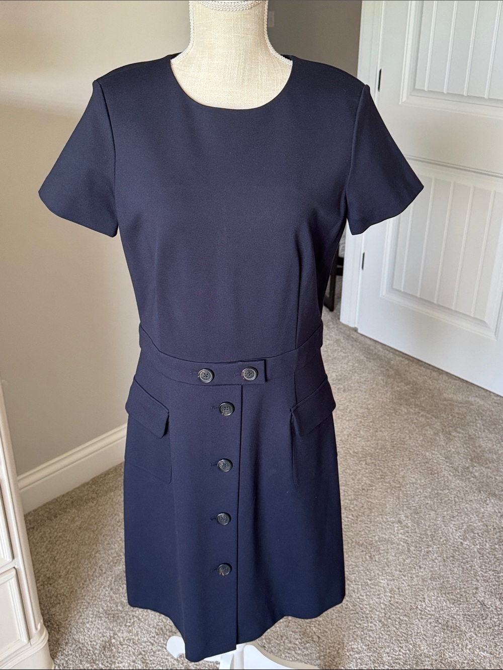 Brooks Brothers Navy Short-Sleeve Button-Front Dress